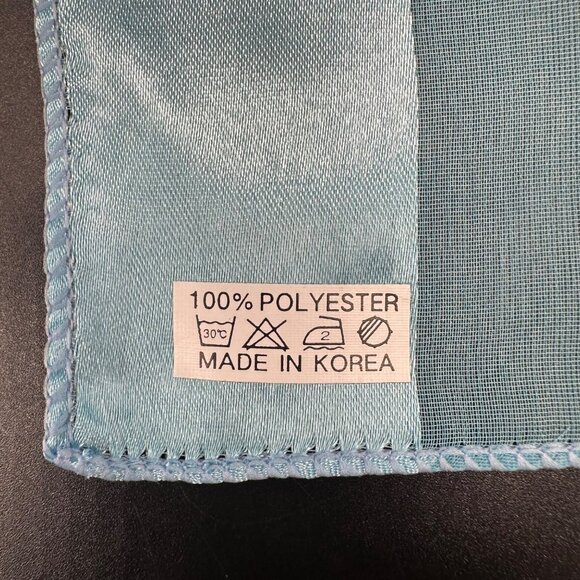 Vintage Sheer Scarf Blue Gold Ribbon Stripes Korea 1980s Polyester Wrap Retro - Picture 4 of 8